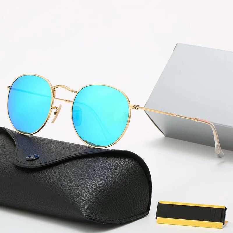 

Classic Round Sunglasses Brand Design UV400 Eyewear Metal Gold Frame Sun Glasses Men Women Mirror Sunglasses Polaroid Glass Lens With Box