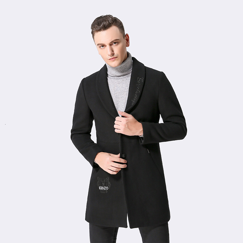 

2021 New Man Black Woolen Coat Autumn Winter Fashion Korean Men's Jackets Overcoat Abrigo Hombre Kj260 Lil2, Bean red