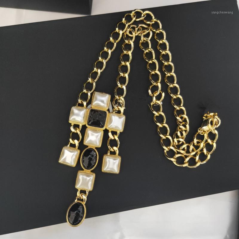 

Chains 2021 Brand Fashion Jewelry Women Vintage Thick Chain Black White Cross Gold Color Long Necklace Party Fine