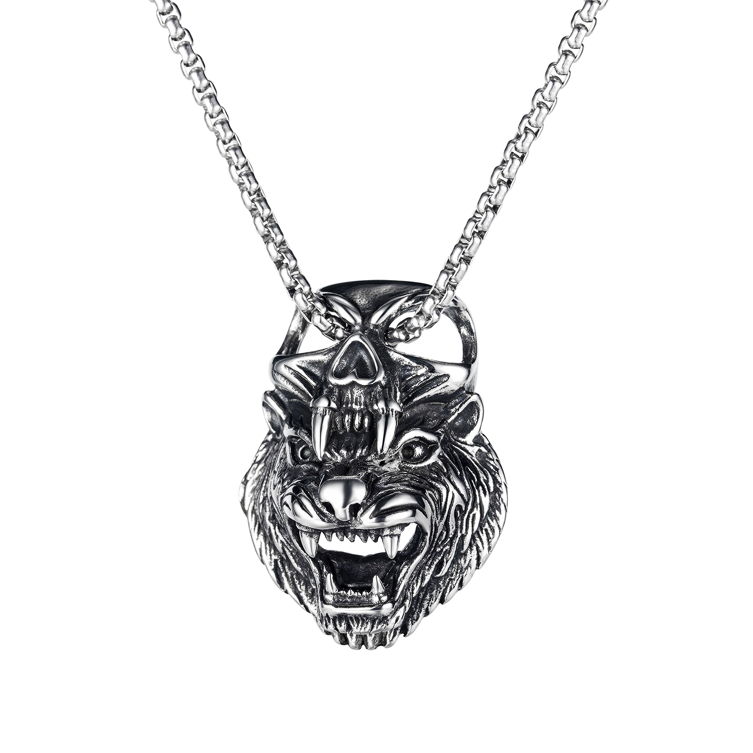 chain necklaces pendants for mens man sliver stainless steel choker hip pop domineering tiger head tag jewelrys to boys loves gifts GX1874-image-708972266
