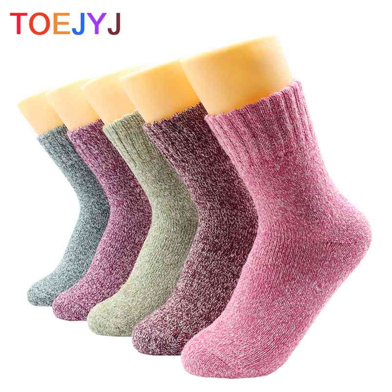 

5 Pairs Winter Women's Rabbit-wool Socks Super Thick Warm High Quality Cashmere Women Socks 210720, 5 pairs- ym004