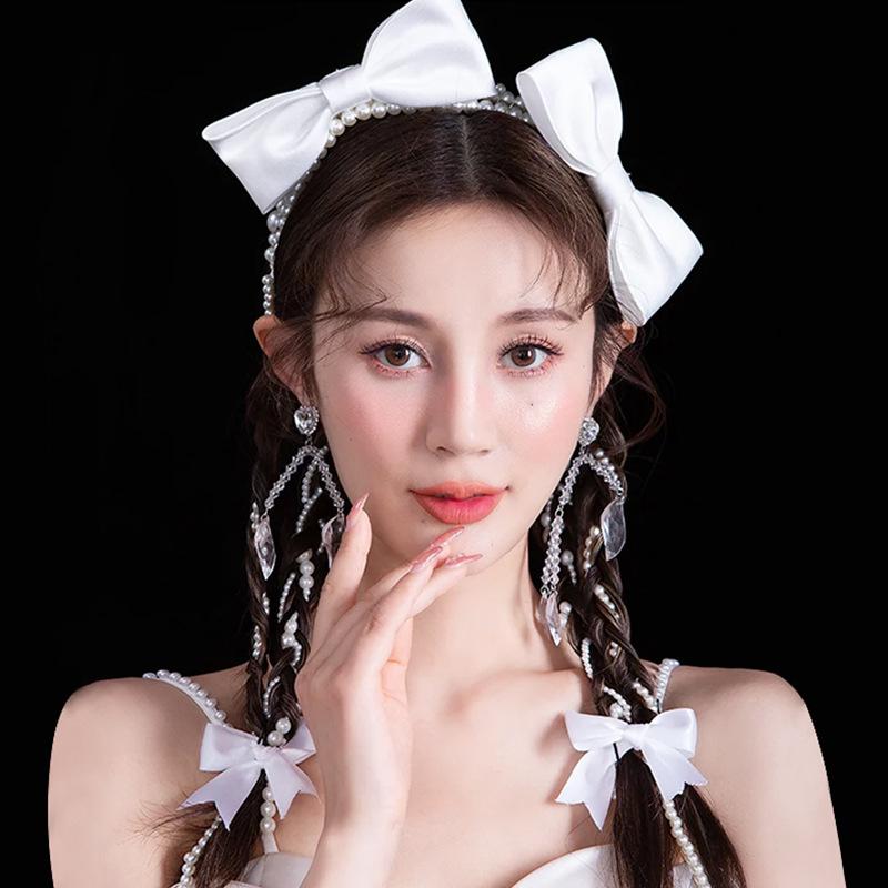 

Headpieces Bow Super Fairy Barrettes Set Updo Long Pearl Streamer Hair Brade Accessory Makeup Style Ornament