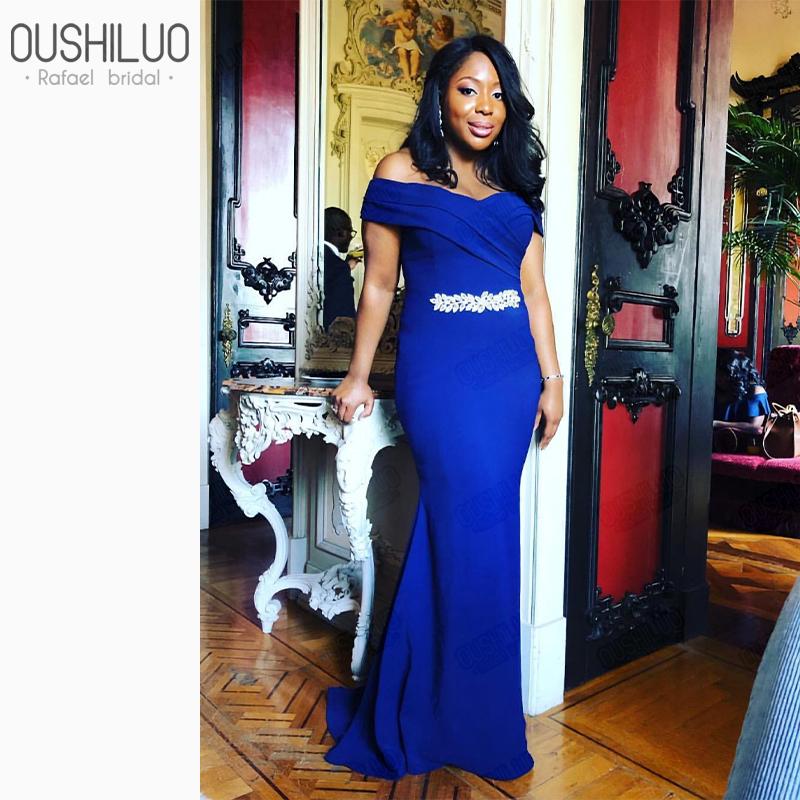 

Bridesmaid Dress Royal Blue Sheath Dresses Long For African American Women Elegant Off The Shoulder Strapless Wedding Party Gown
