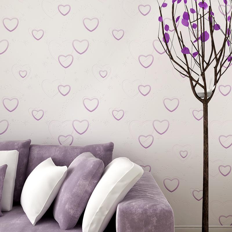 

Wallpapers Korean Beautiful Heart-shaped Pink Wallpaper Blue Girl Boy Bedroom Sweet And Pure Fresh Rural Non-woven, 8003