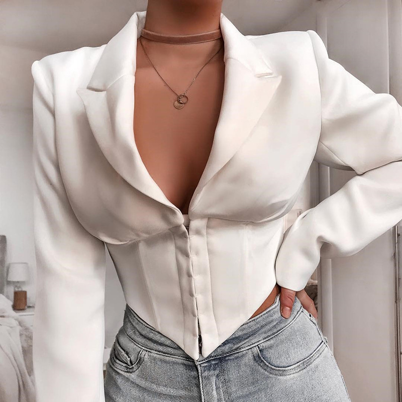 

2021 New Spring Ladies Long Sleeve Suit Jacket Women Jackets Female Slim Elegant White Thin Waist V-neck Lapel Sexy Cardigan Coats F7q2