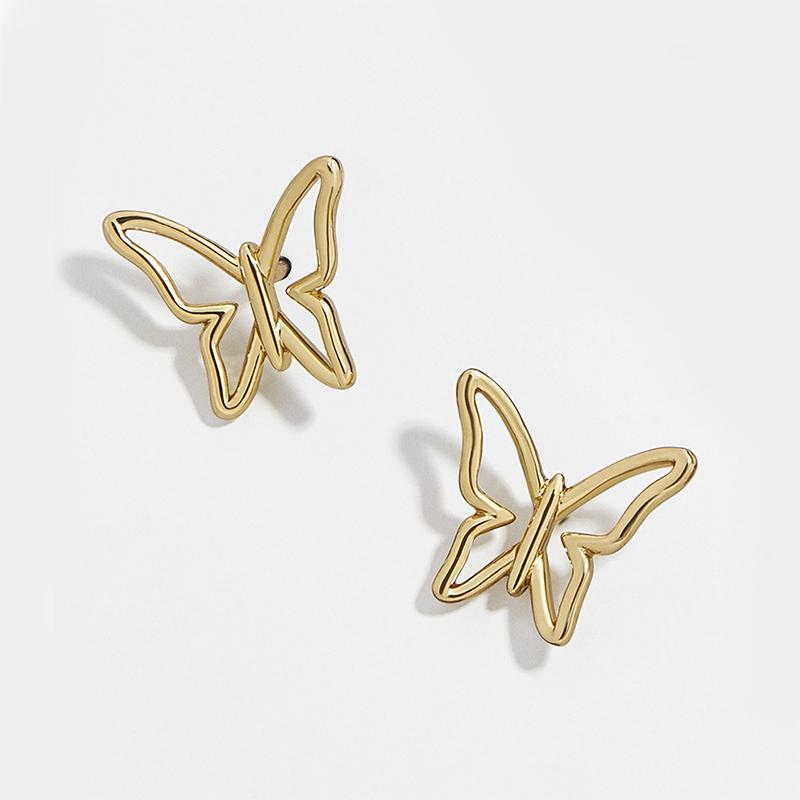 

Stud Fashion Hollow Out Butterfly Metal Earrings Simple Design Gold Silver Color Charming Wedding Party Jewelry, Golden;silver