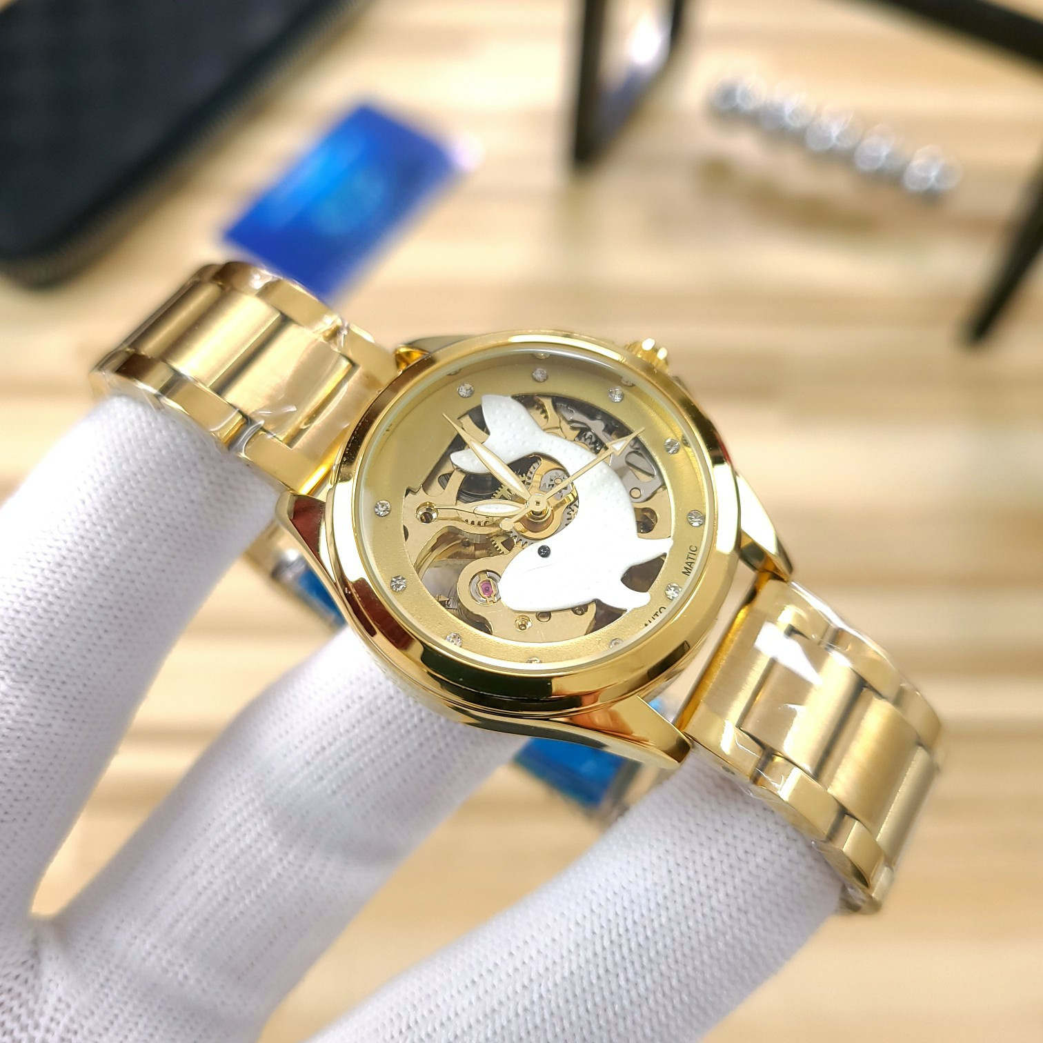 

2021 high quality three-pin drill mechanical watch fashion men's watch role watch steel strap luxury style dolphin dial, Slivery;brown