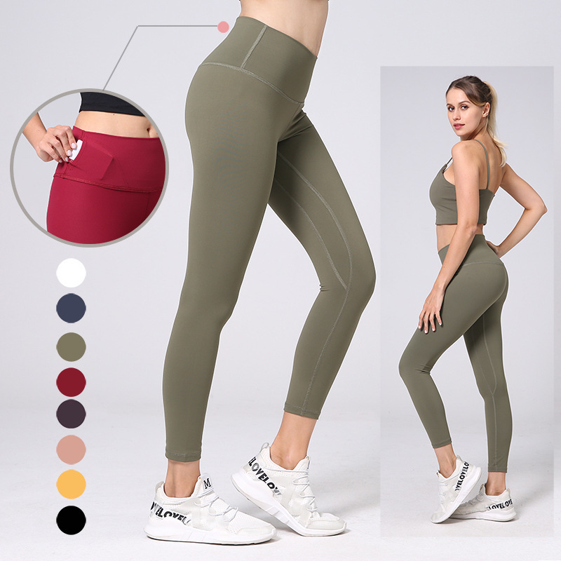 

high waist buffed nude yoga women's lulu hip lifting exercise fast drying fitns tights, Black;white