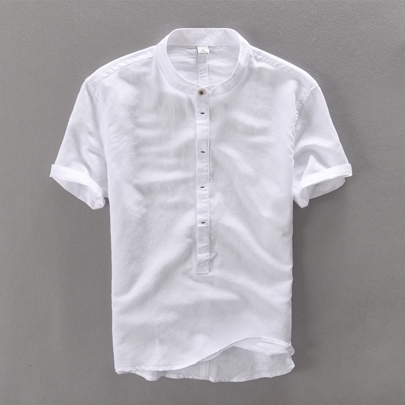 

2021 New Novo Estilo Gola Branca Da Marca Camisas Manga Curta Para Os Algodo e Camisa De Linho Dos Homens 842a, White