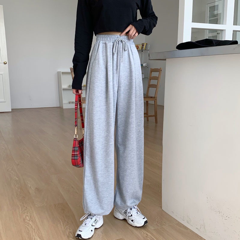 

2021 Sweatpants New Mode Hip Hop Casual Harem Loose Solid Belt High Wide Pants Race Women -xxl S94v, Black