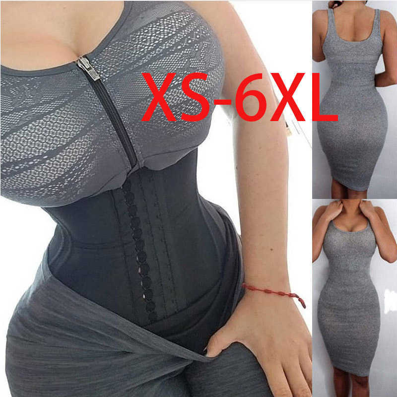 

Latex Trainer Corset 9 Steel Bone Shapewear Body Slimming Belt Waist Shaper Girdle Workout Tummy Control Women Plus, Black