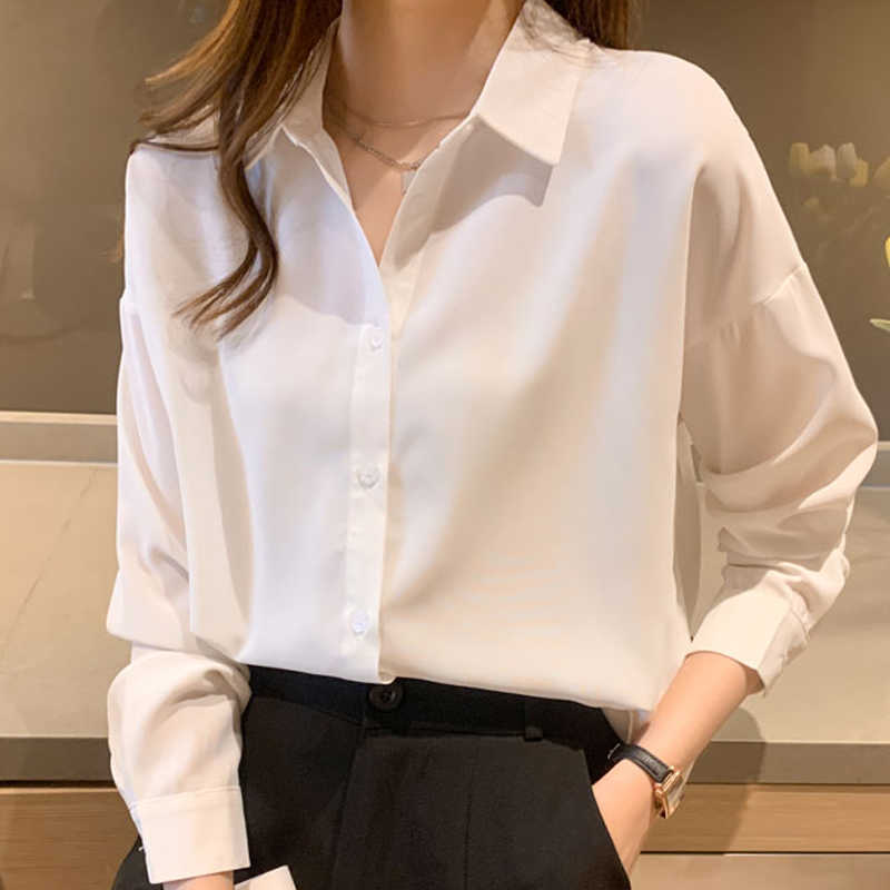 

Long Sleeve White Blouse Tops Blouse Women Blusas Mujer De Moda Turn Down Collar Office Chiffon Blouse Shirt Blusa E250 210602