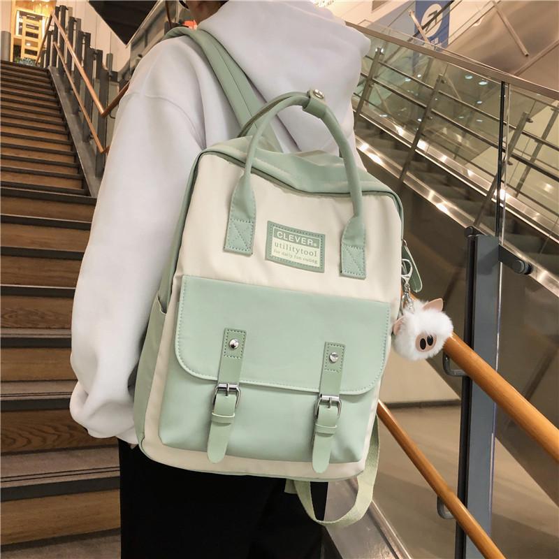 

School Bags Women Nylon Backpack Candy Color Waterproof For Teenagers Girls Patchwork Female Rucksack Cute