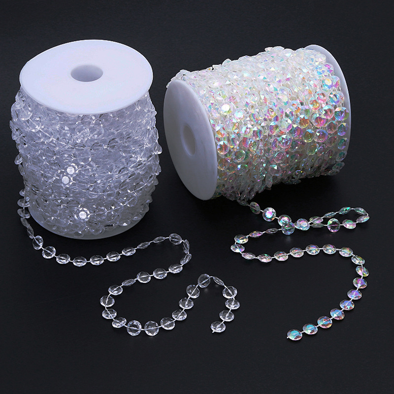 

30meters /99feet /Roll 10mm Acrylic Disk Beaded Iridescent Rainbow Crystal Garland Strands For Wedding Decoration Chandelier