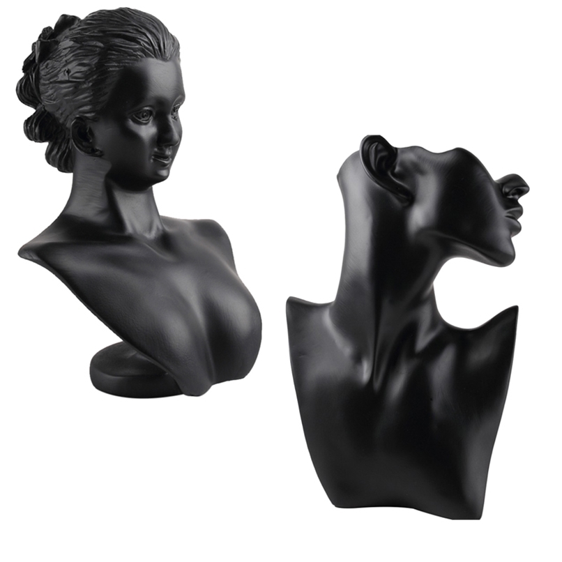 

Black Resin Material Elegant Female Mannequin for Fashion Necklace Pendant Bust Jewelry Display Holder Jewelry Store Display 211110