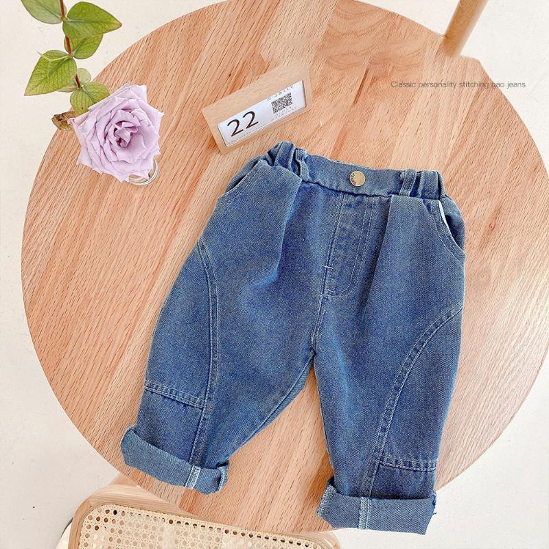 

MILANCEL 2021 Spring New Kids Jeans Denim Solid Casual Loose Pants, Blue
