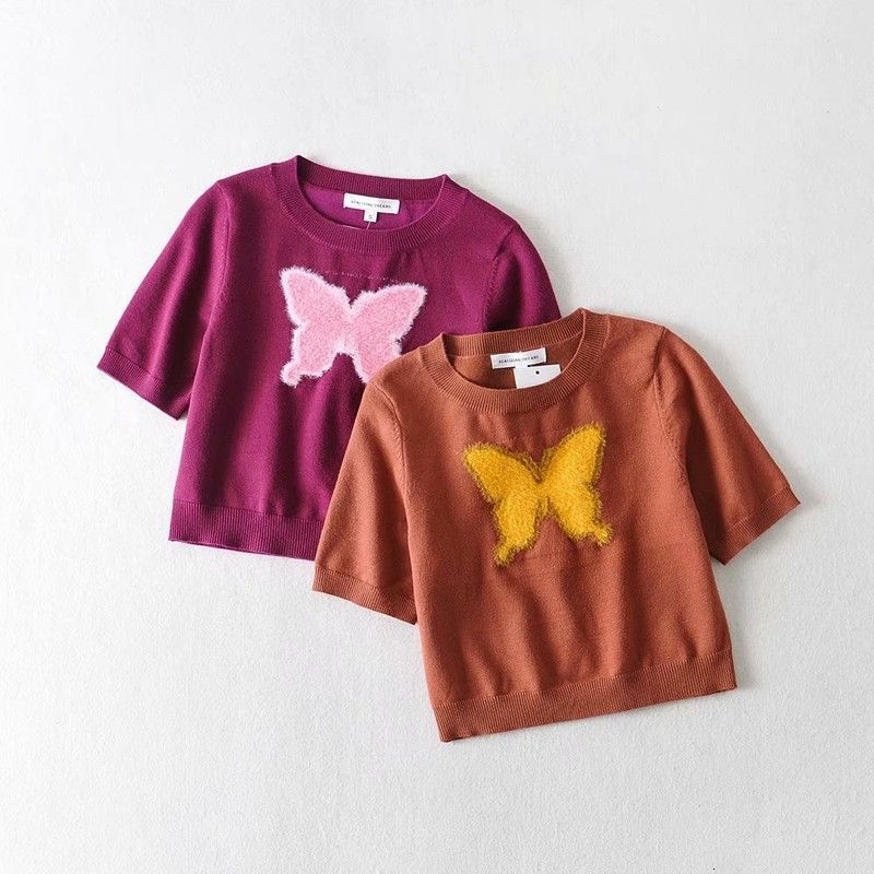 

t shirt 2021 summer fashion pullover round neck short sleeve butterfly slim fit women's, White