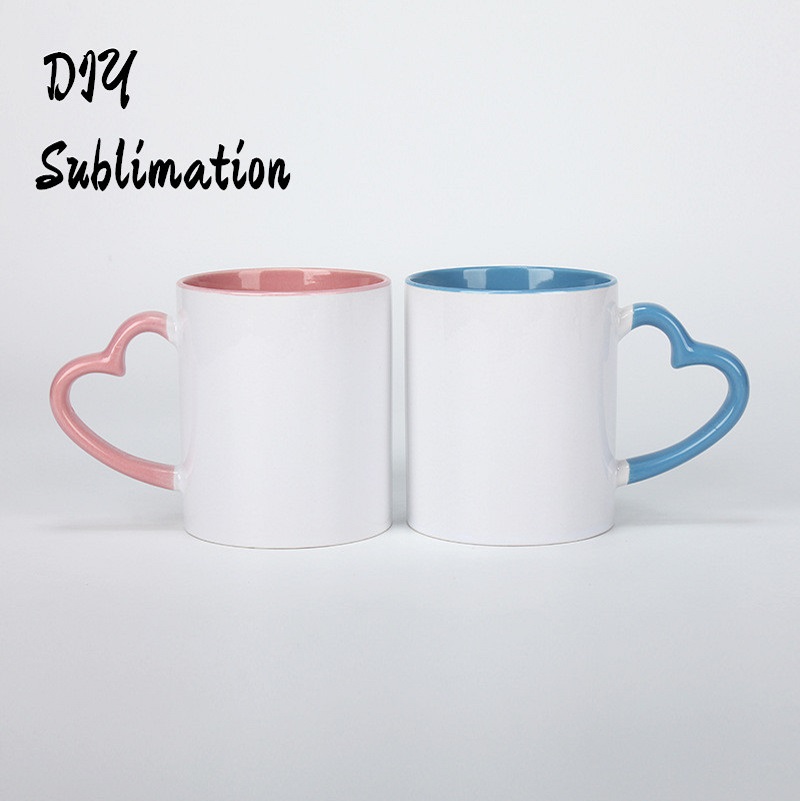 

DIY Sublimation Ceramic Mug with Heart Handle 320ml White Ceramic Cups with Colorful Inner Coating Special Water Bottle Coffee Pottery, Make up the difference