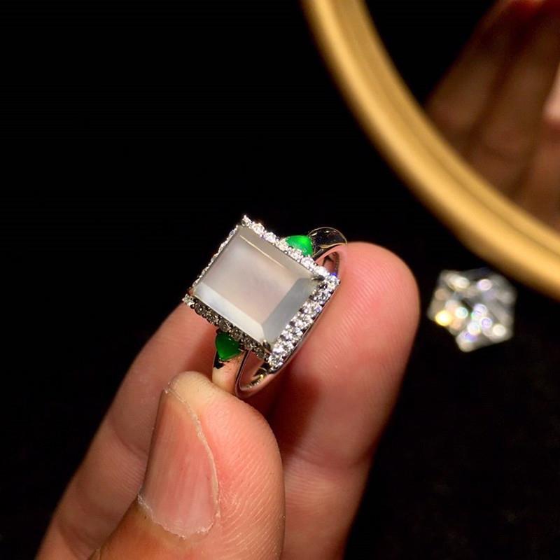 

Cluster Rings Original Natural Seed Chalcedony Square Opening Adjustable Boutique Elegant Noble Silver Jewelry