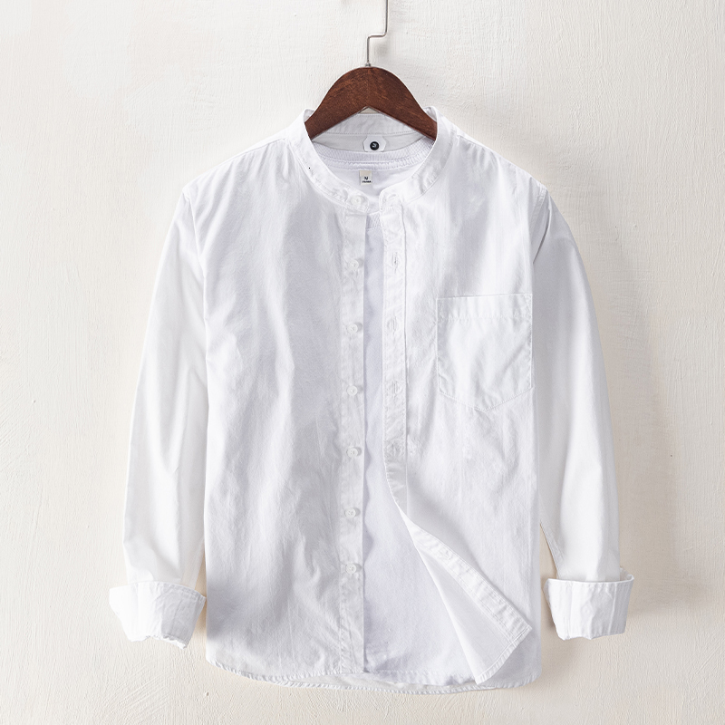 

2021 Arrival of Long Sleeves Simple Male Make Collar White Comfortable Men's Shirt Chemise Uu0j, Black