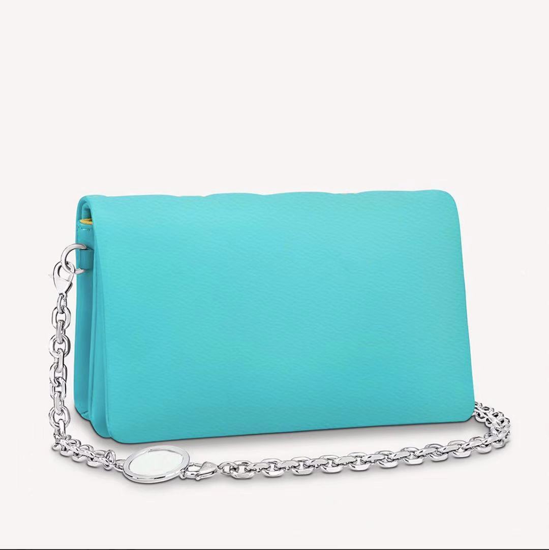 

Pochette Coussin PM Chain Bag Two Tone letter Embossed Fashion Crossbody Bags Purse Clutch Handbag M80742 M80743 M80745, Mint/yellow letter flowers