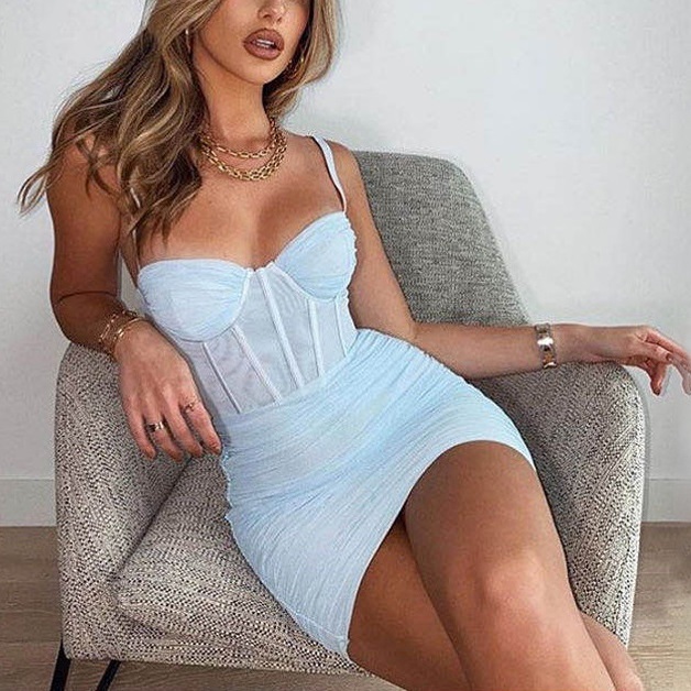 

2021 New Sexy Backless Strapless Ruched Mesh Summer Spaghetti Strap Mini Bodycon Woman Night Party Club Black/blue Tni1, Fuchsia
