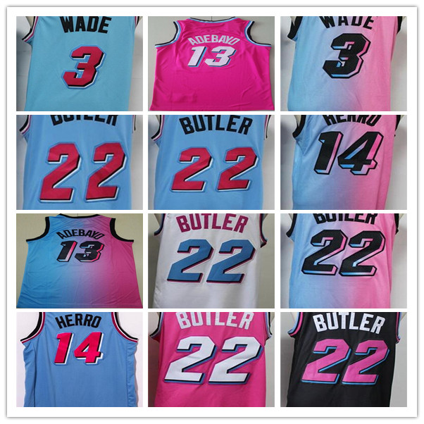 

Miami Heat Mens Tyler 14 Herro Jimmy 22 Butler Dwyane 3 Wade Basketball Jerseys 2021 City Pink Edition Blue white, Black;red