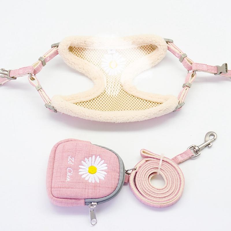 

Hot Soft Pet Dog Harnesses Vest No Pull Adjustable Keep Warm Embroidery Cat Harness Leash for Dogs Outdoor Walking