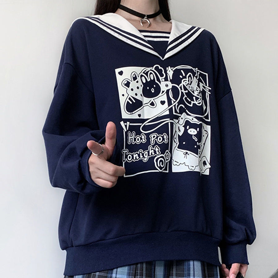 

2021 New Anime Print Women Hoodie Sweet Kawaii Japan Harajuku Sweatshirts Autumn Winter Thick Warm Pullover Oversized Teens Jk Top F73s, White