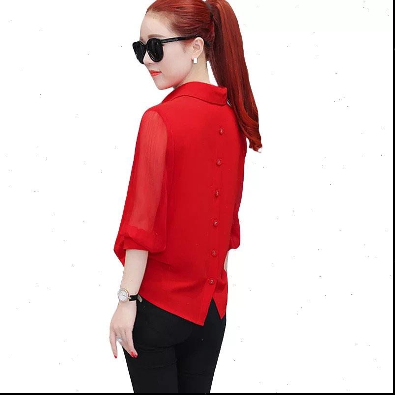 

3xl plus size women spring summer style chiffon blouses casual turn down collar shirts white red blouses feminine df2421