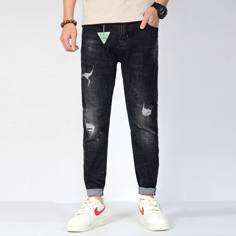 

2021 New Denim Plus Size Distressed Baggy Ripped Harem Jeans Men Fashions Ny Leg Stretchy Drop Crotch Pants 28- Gh52, Black