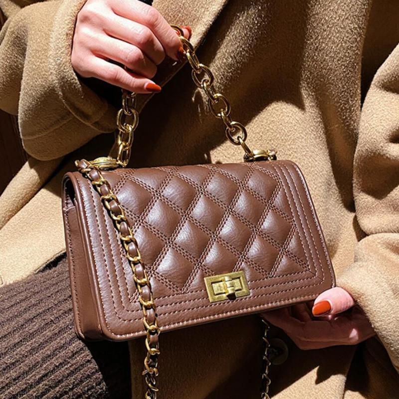 

Lattice Square Tote bag 2021 Fashion New High-quality PU Leather Women's Designer Handbag Vintage Shoulder Messenger Bag Purses, Black