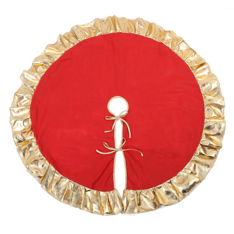 

Christmas Decorations Red Tree Skirt Ruffle Edge Apron Golden Cloth Ornament Decor