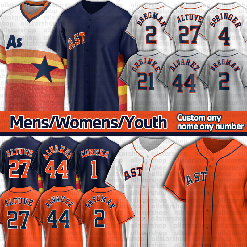 

2021 Men Women Kids Youth Baseball Jerseys George Springer Alex Bregman Nolan Ryan Carlos Correa Jose Altuve Craig Biggio Jeff Bagwell Zack Greinke Jersey