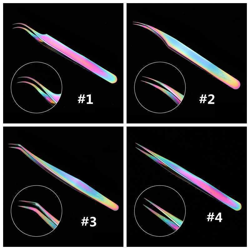 

Rainbow False Eyelashes Curler Eyelash Tweezers Fake Eyelashes Nipper Anti-Static Precision For Eyelash Extension Grafting Tools