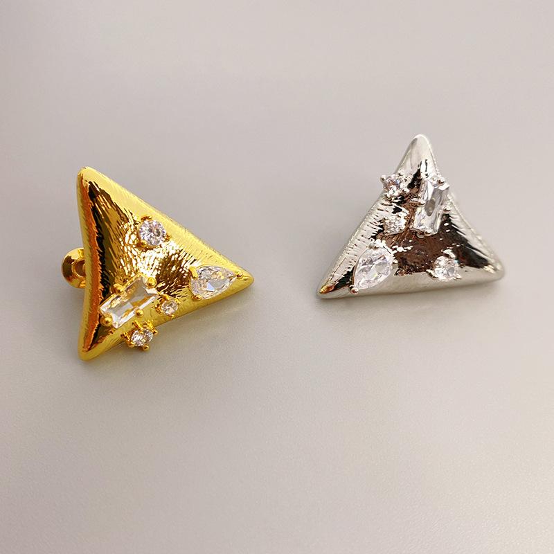 

Stud European And American Ins Brass Triangle Shape Diamond S925 Silver Needle Earrings Women's Fashion, Golden;silver