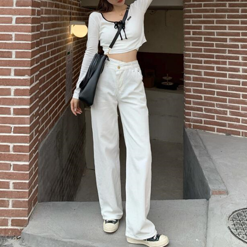 

New Woman Jeans High Waist Clothes Wide Leg Denim Clothing Blue Streetwear Vintage Quality 2021 Fashion Harajuku Straight Pants B9vs, White
