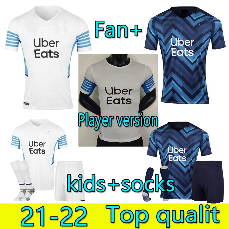 

Fan+Player version 21 22 Marseille soccer jersey home away 2021 2022 maillot foot CUISANCE GERSON MATTEO GUENDOUZI KAMARA kids kit+socks football shirt