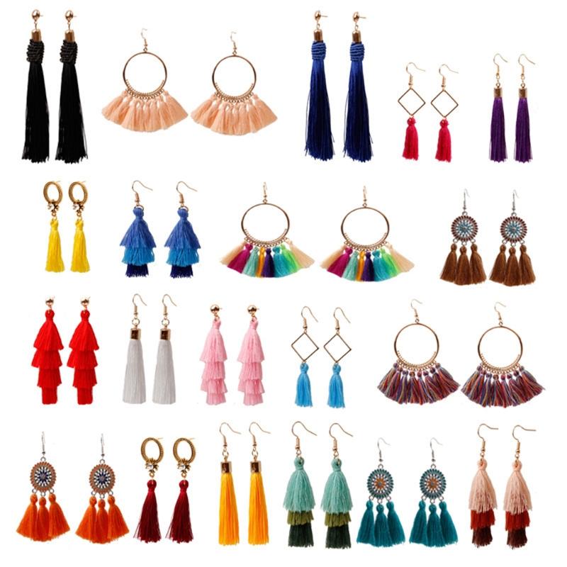 

Dangle & Chandelier Tassel Earrings For Women Colorful Drop Hook Fringe Set Hoop Tassle Jewelry Birthday Gift, Silver