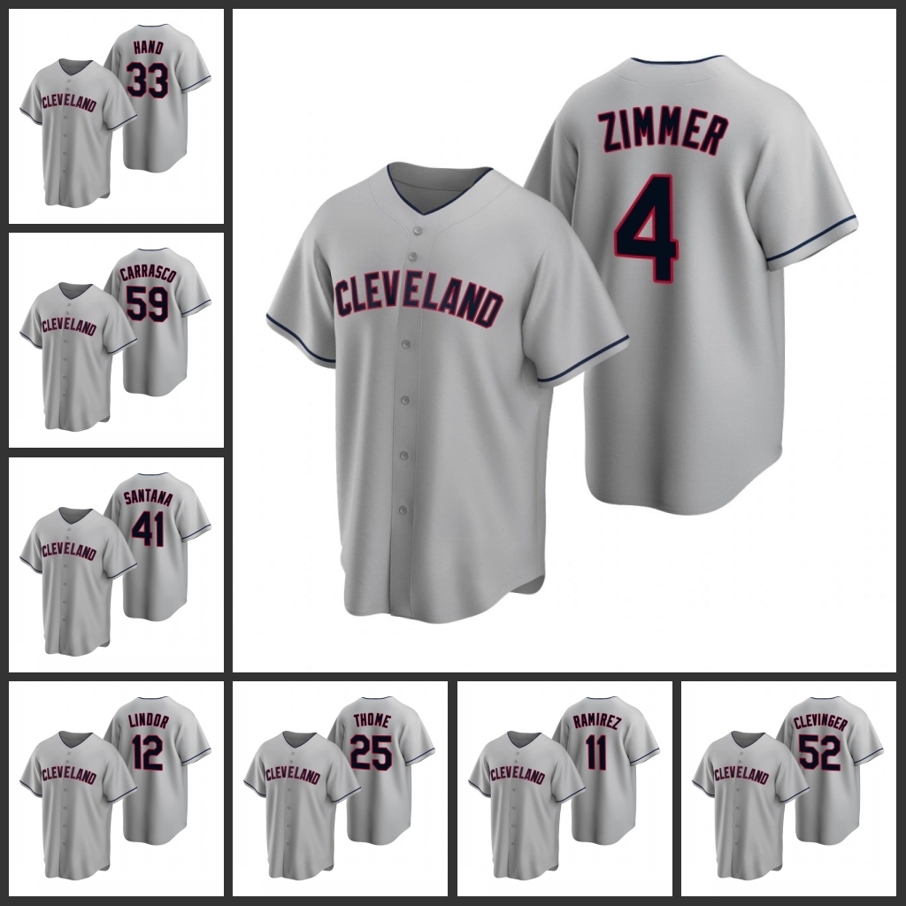 

Cleveland Indians Men Jim Thome Brad Hand Bradley Zimmer Carlos Carrasco Carlos Santana Replica Road Women Youth Jersey, Black