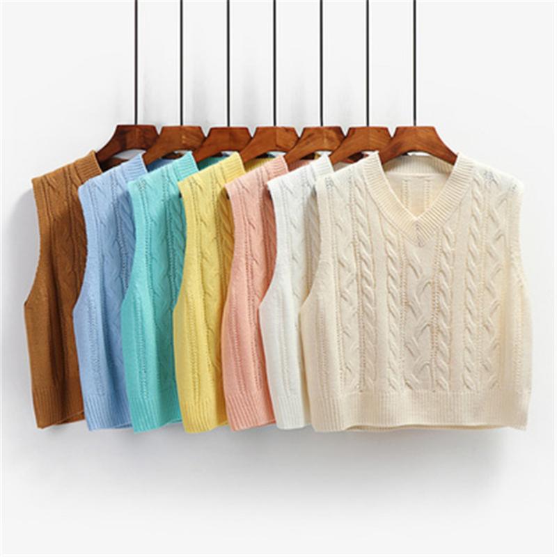 

Women's Vests Women Fall 2021 College Korean Style Twist Slim Fashion Sleeveless Knitted Waistcoat Female Outerwear Tops 5944, Black;white