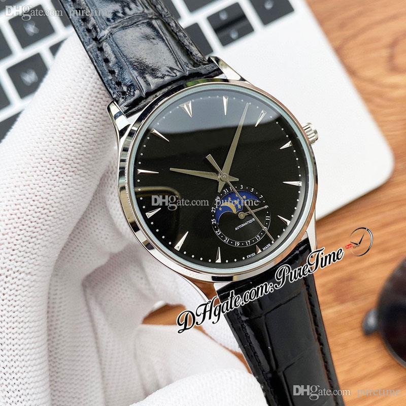 

Master Ultra Thin 1368420 Moon Phase Automatic Mens Watch 39mm Steel Case Black Dial Silver Stick Markers Leather Strap Sports Watches 2022 Puretime JL-B16D4, Customized waterproof
