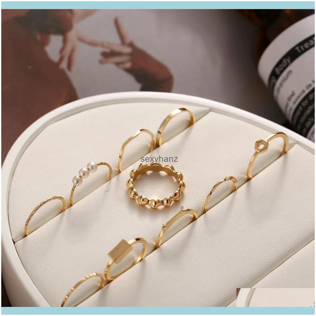 

Cluster Gold Color Retro Knuckle Rings For Women Vintage Geometric Pearl Arrow Ring Set Party Bohemian Jewelry 10 Pcs/Set Drop Delivery 2021
