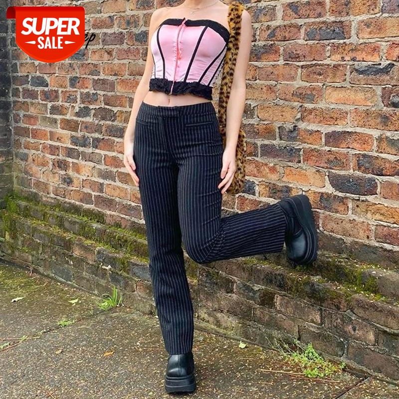 

Weekeep Office Lady Elegant Stripes Print Suit Pants Fashion High Waist Streetwear Jogger Trousers Vintage Skinny Straight Pants #o13S, Black;white