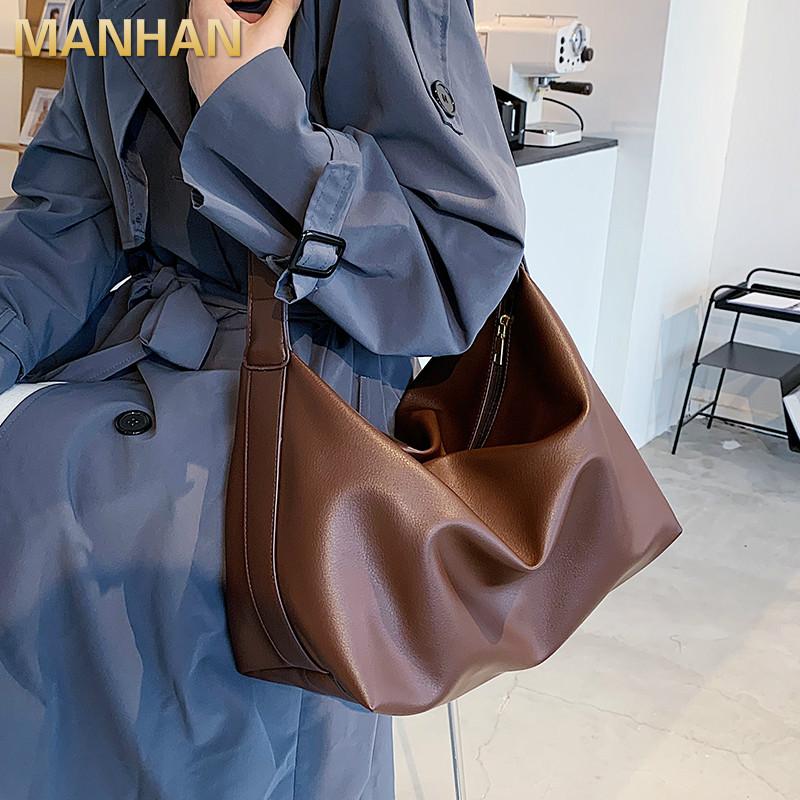 

MANHAN High Capacity Soft PU Leather Shoulder Bags for Women 2021 Luxury Black Crossbody Handbags Trending Lux Hand Bag