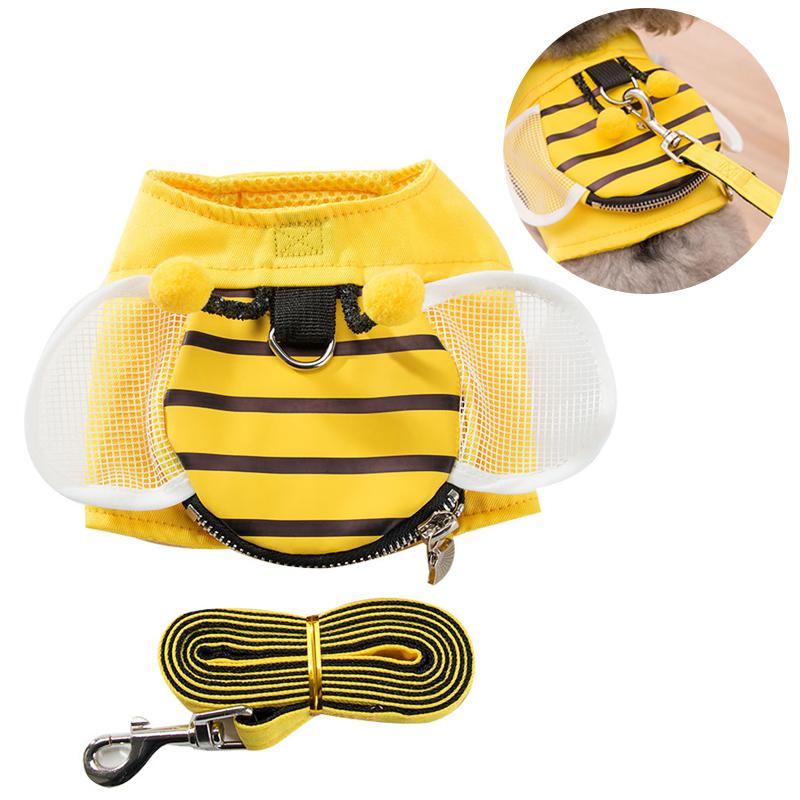 

Dog Collars & Leashes Cute Pet Backpack Harness Travel Outdoor Hiking Little Bee Shape Saddlebag With Leash For Small Dogs
