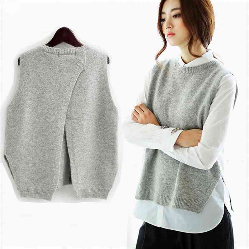

Cashmere Knitted Tank Tops Women Spring Waistcoats Pullovers Sweater Jacket Sleeveless Vests Coat Female Plus Size, White;black