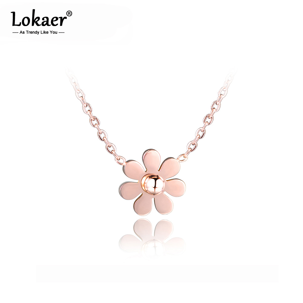 

Lokaer Classic Stainless Steel Dazzling Daisy Flower Choker Neckalce Rose Gold Color Lovely Pendant Jewelry For Women N17012