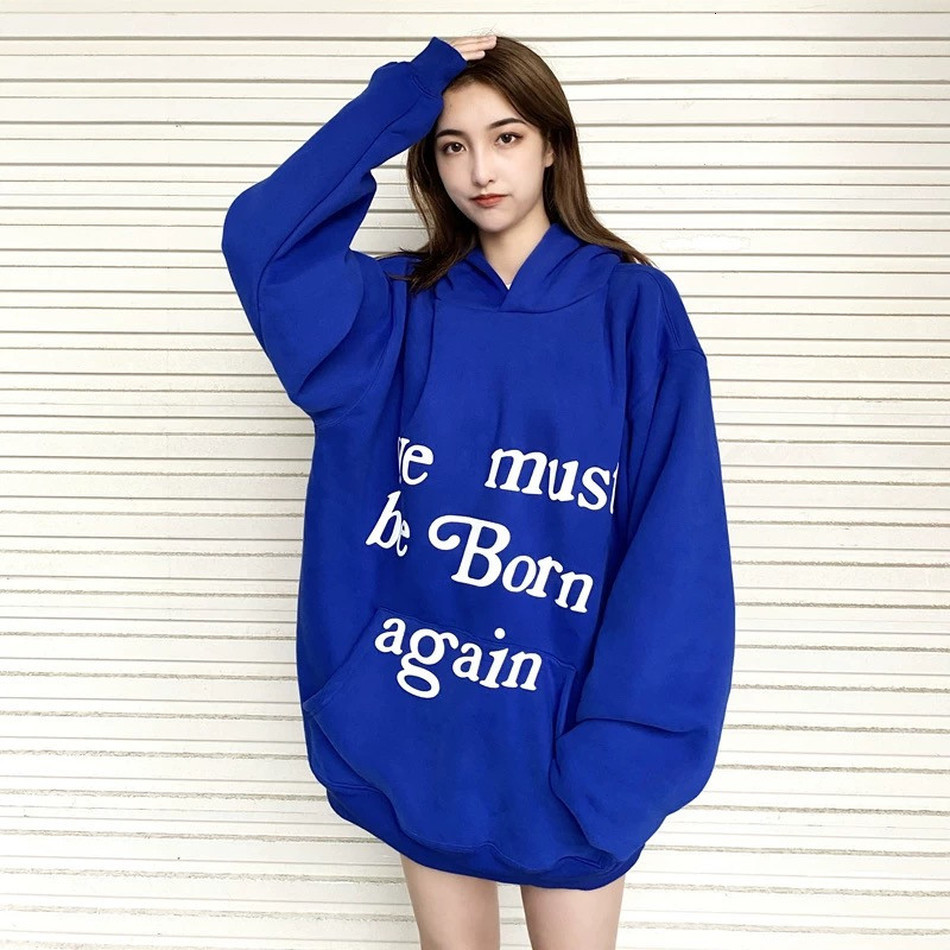 

2021 New Blue Kanye West Hoodie Men Women 1:1 High-quality Cotton Oversize Cpfm.xyz Pullovers Foam Print Ye Must Be Born Again Hoody Dls3