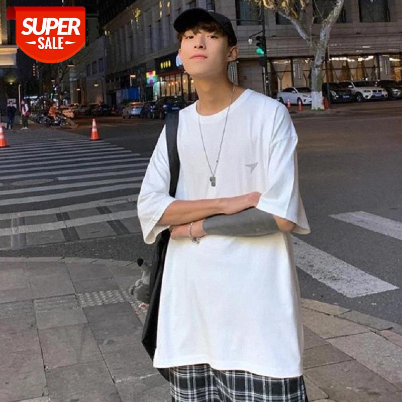 

T-shirt men short-sleeved summer reflective compassionate Korean version of the trend of cotton round neck loose clothes tide #qe2L, White;black